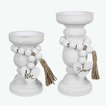YOUNGS 8 in. Wood Love Candle Holders - 2 Piece Per Set 21689